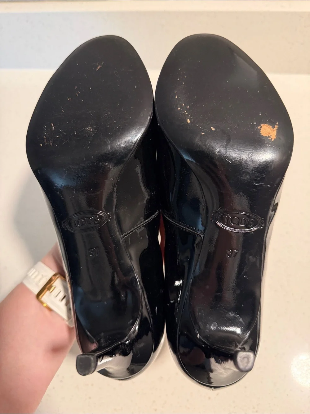 Tod's Black Patent and Suede Cap-Toe Pump